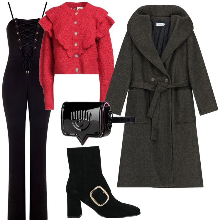 Outfit donna - Cena settimanale. per Serata fuori. Abbinamento con stivaletti, cardigans, marsupi, cappotti, tute.