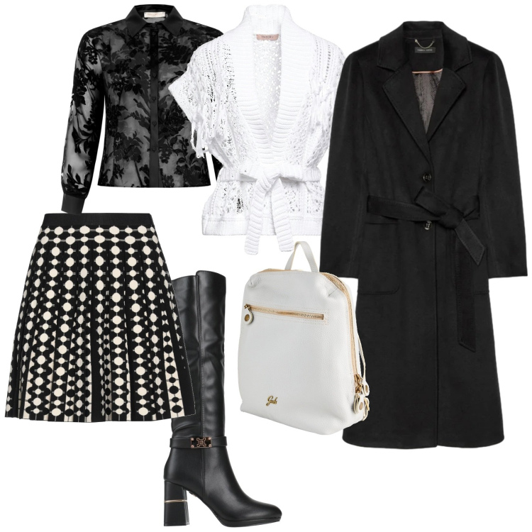 Outfit donna - Black and White the night. per Serata fuori. Abbinamento con cardigans, zaini, stivali, minigonne, camicie, cappotti.
