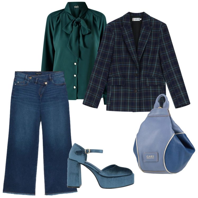 Outfit donna - Festa in casa. per Serata fuori. Abbinamento con zaini, décolleté, blazer, bluse, jeans.