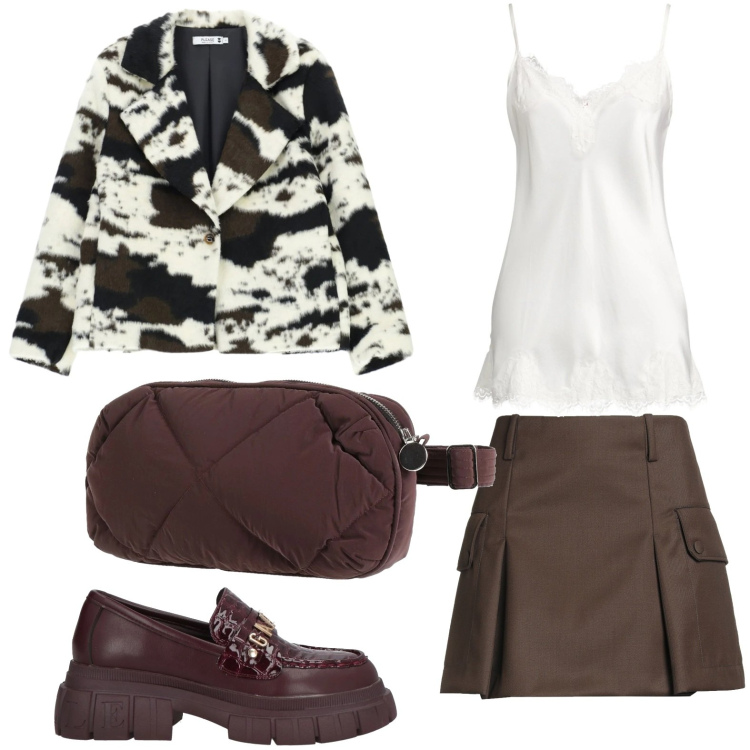 Outfit donna - Dettagli cool. Stile Minimal per Ufficio. Abbinamento con mocassini, minigonne, marsupi, top, blazer.