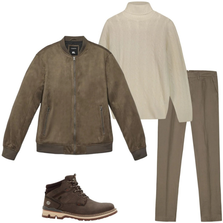 Outfit uomo - Minimal freddo. Stile Urban per Ufficio. Abbinamento con stivali e stivaletti, giacche, pantaloni, maglieria.
