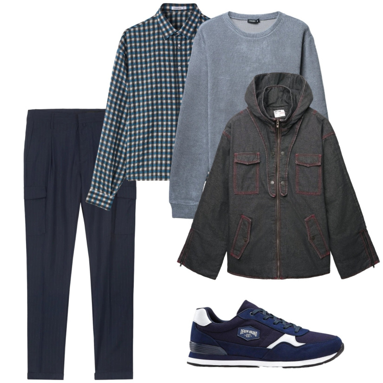 Outfit uomo - Di giorno. per Tutti i giorni. Abbinamento con sneakers, maglieria, camicie, giacche, pantaloni cargo.