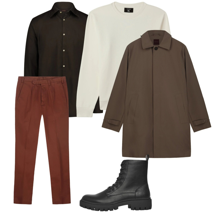 Outfit uomo - Gennaio. per Ufficio. Abbinamento con anfibi, felpe, pantaloni, camicie, trench.