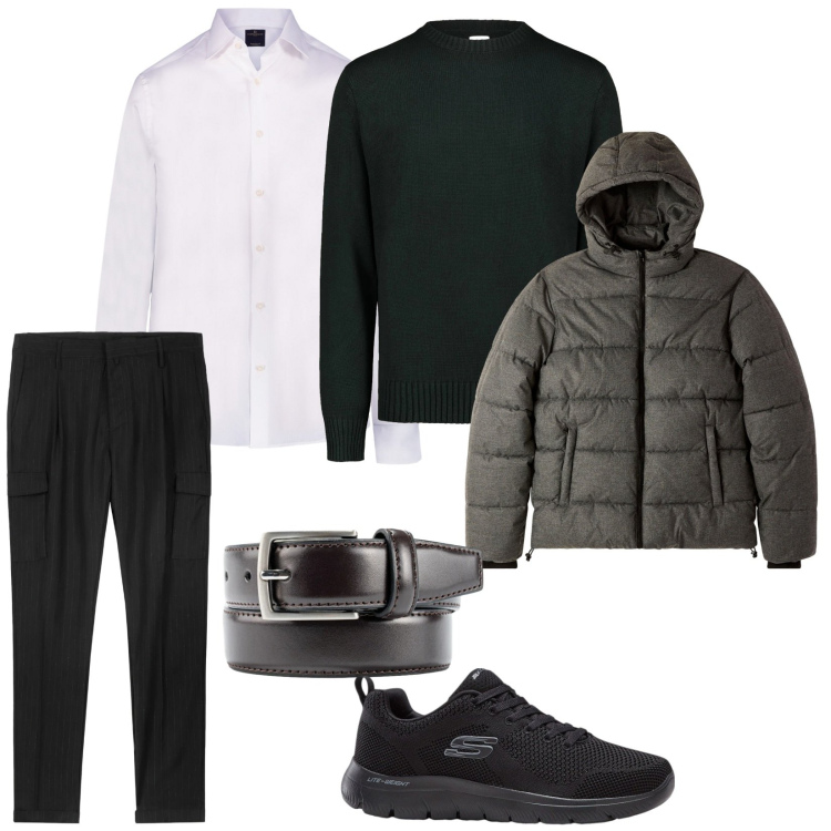 Outfit uomo - Serata. per Serata speciale. Abbinamento con sneakers, bomber, camicie, pantaloni cargo, maglieria, cinture.