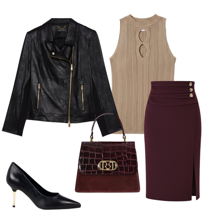 Outfit donna - Eleganza urbana. Stile Urban per Tutti i giorni. Abbinamento con top, décolleté, borse a mano, gonne longuette, blazer.