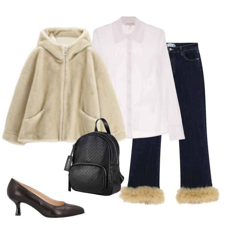 Outfit donna - Comfort Chic Metropolitano. Stile Urban per Tutti i giorni. Abbinamento con décolleté, zaini, pantaloni, blazer, camicie.