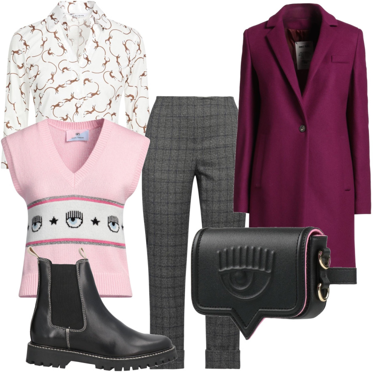 Outfit donna - Total look #2319742. Stile Casual chic per Serata fuori. Abbinamento con cappotti, pantaloni, pullovers, marsupi, stivaletti chelsea, camicie.