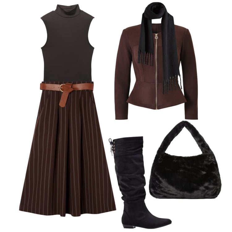 Outfit donna - Vintage romance H24. Stile Vintage retrò per Tutti i giorni. Abbinamento con stivali, sciarpe, canottiere, gonne longuette, giacche, borse a spalla.