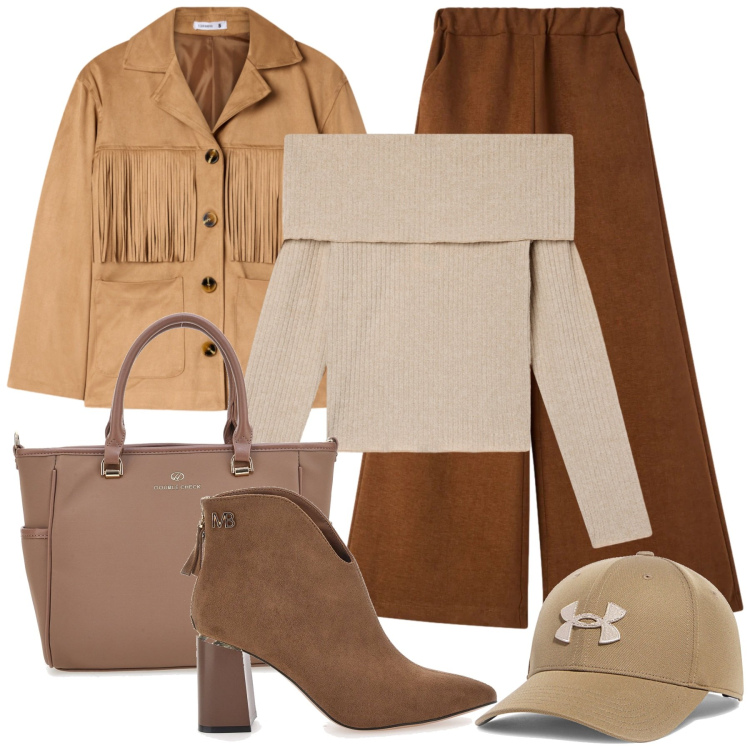 Outfit donna - Affari a gennaio. Stile Trendy per Tutti i giorni. Abbinamento con maglieria, cappotti, pantaloni, stivaletti, borse a tracolla, cappelli.