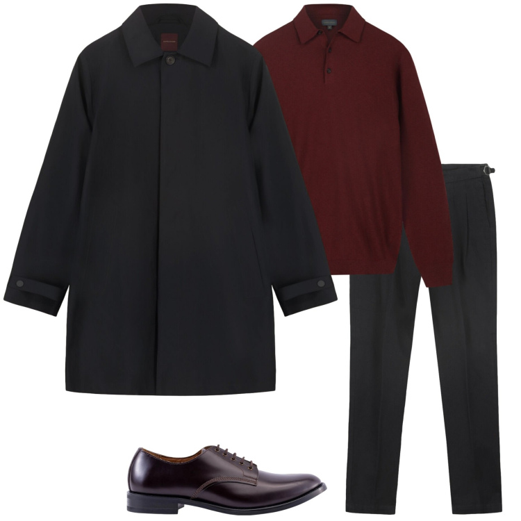 Outfit uomo - Eleganza rilassata. Stile Business/Elegante per Serata speciale. Abbinamento con maglieria, scarpe stringate, parka, pantaloni.