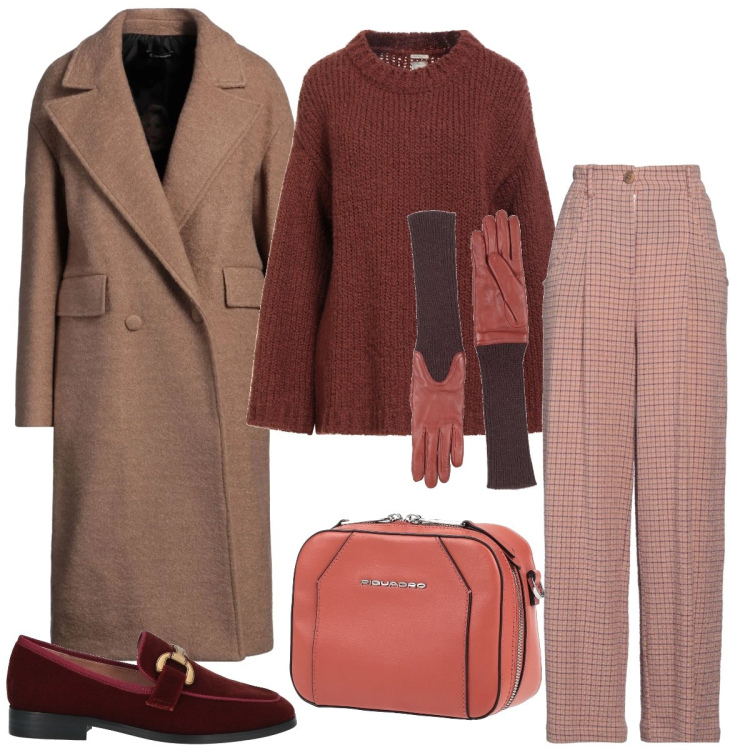 Outfit donna - Total look #2320103. Stile Minimal per Tutti i giorni. Abbinamento con mocassini, marsupi, cappotti, pantaloni, pullovers, guanti.