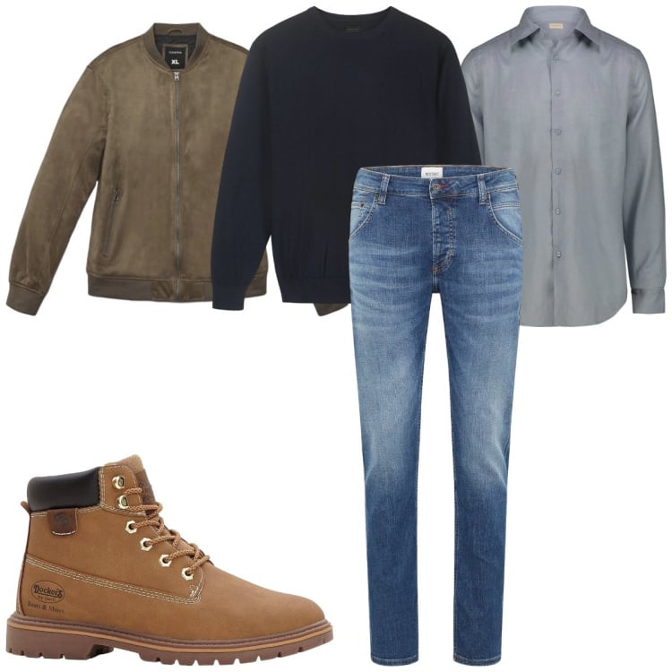 Outfit uomo - Total look #2320146. Stile Casual per Tutti i giorni. Abbinamento con jeans dritti, stivali e stivaletti, giacche, camicie, maglieria.