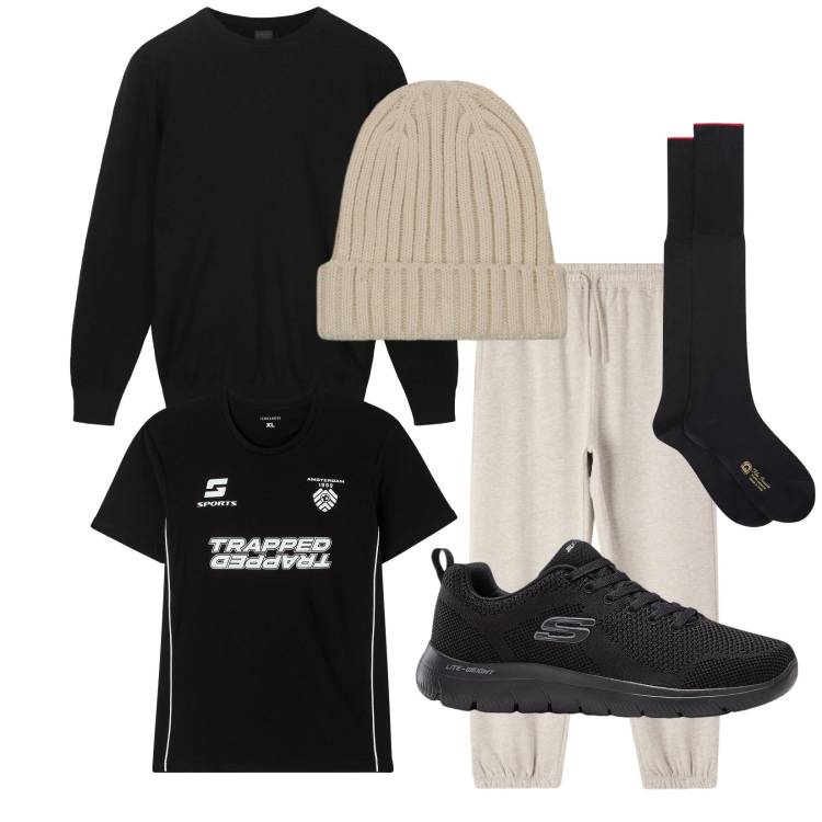 Outfit uomo - Total look #2320148. Stile Casual per Tutti i giorni. Abbinamento con sneakers, t-shirt sportive, pantaloni, calzini, berretti, maglieria.