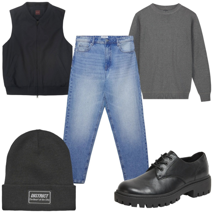 Outfit uomo - Total look #2320150. Stile Casual per Tutti i giorni. Abbinamento con jeans, scarpe stringate, berretti, piumini, maglieria.