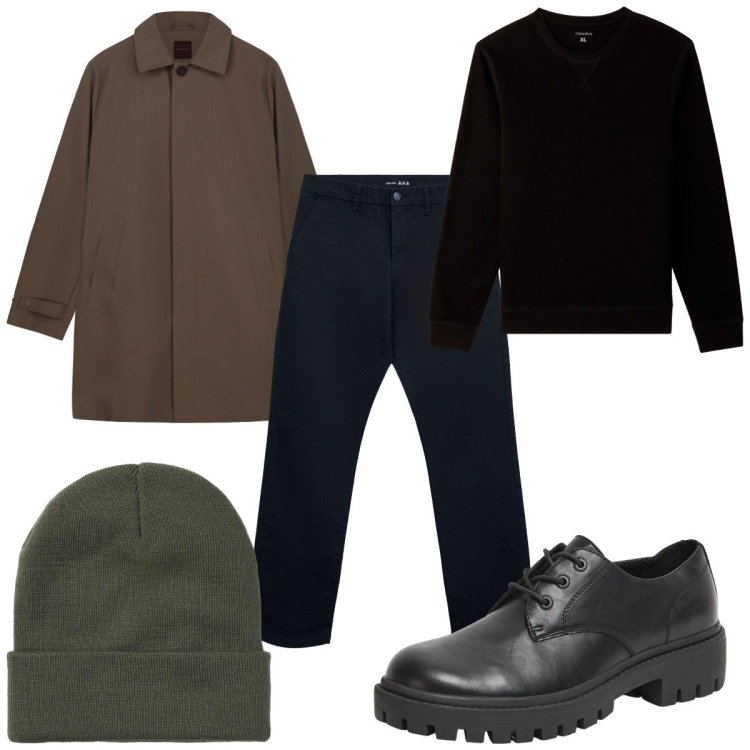 Outfit uomo - Total look #2320153. Stile Casual per Tutti i giorni. Abbinamento con scarpe stringate, pantaloni chino, berretti, felpe, trench.