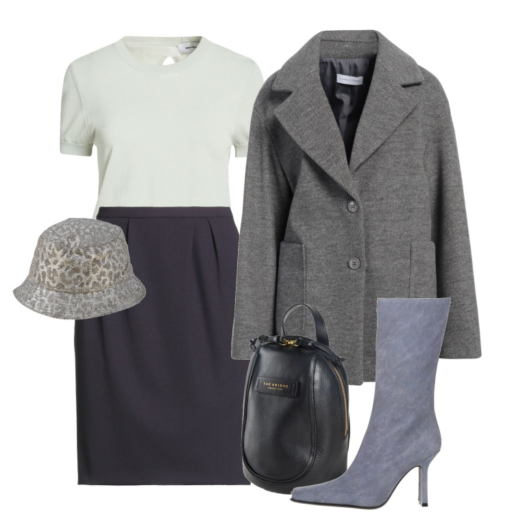 Outfit donna - Il fascino del total look. Stile Chic per Ufficio. Abbinamento con stivali, zaini, minigonne, cappotti, pullovers, cappelli.