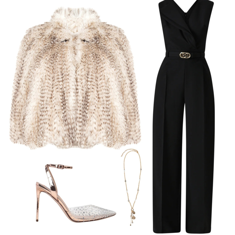 Outfit donna - Dettagli di classe. Stile Chic per Serata fuori. look ideale per Tall. Abbinamento con décolleté, ecopellicce, vestiti chemisier, ciondoli.