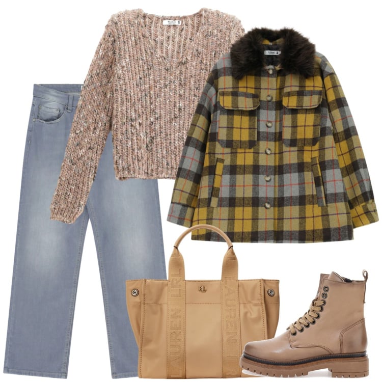 Outfit donna - Il giaccone. Stile Urban per Scuola/Università. Abbinamento con cappotti, maglieria, jeans dritti, borse tote, anfibi.