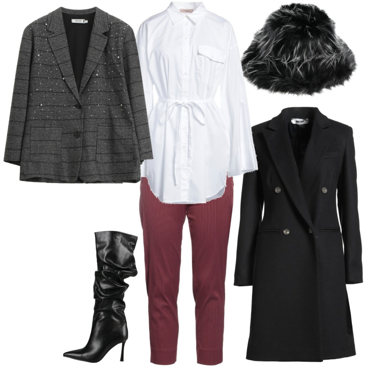 Outfit donna - Total look #2320276. Stile Urban per Tutti i giorni. Abbinamento con cappotti, cappelli, camicie, pantaloni, stivali, blazer.