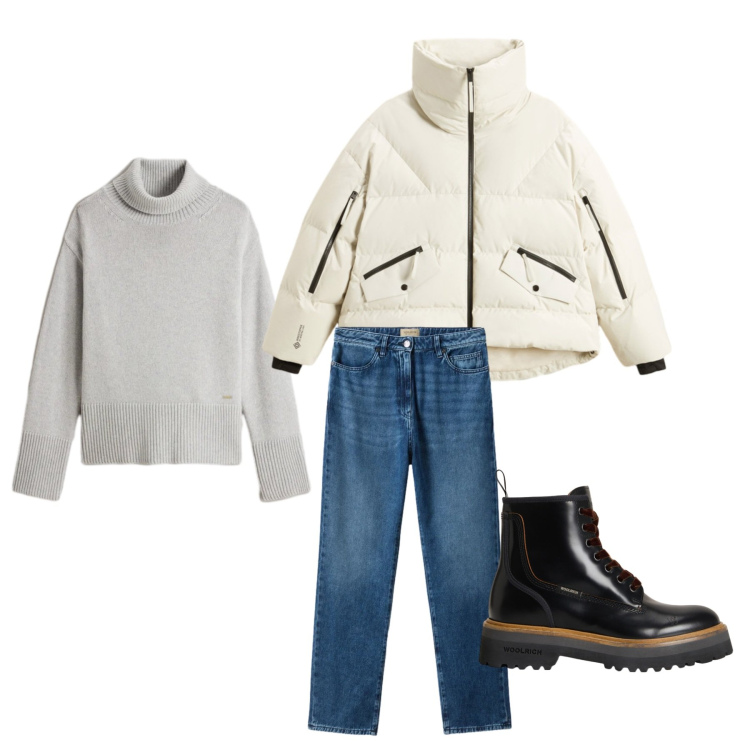 Outfit donna - Total look #2320284. Stile Urban per Tutti i giorni. Abbinamento con jeans, anfibi, maglieria, piumini.