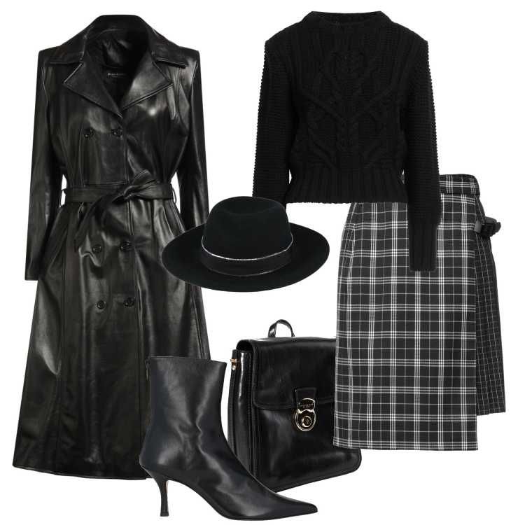 Outfit donna - Total look in black. Stile Trendy per Tutti i giorni. Abbinamento con cappotti, minigonne, pullovers, zaini, cappelli, stivaletti.
