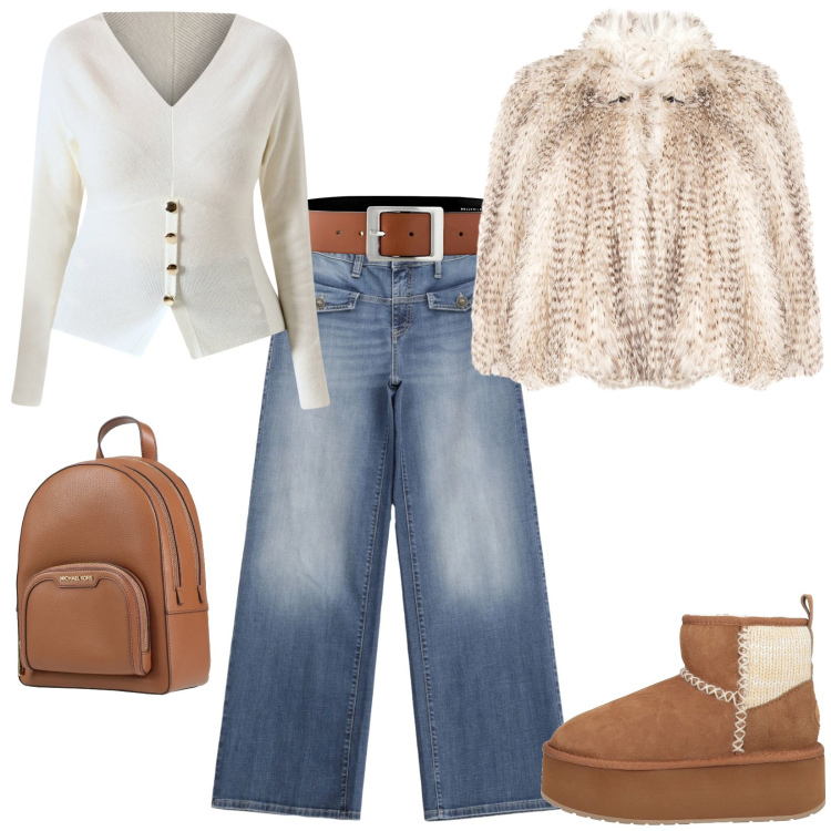 Outfit donna - Total look #2320291. Stile Basic per Tutti i giorni. Abbinamento con cinture, zaini, stivaletti, jeans, ecopellicce, maglieria.