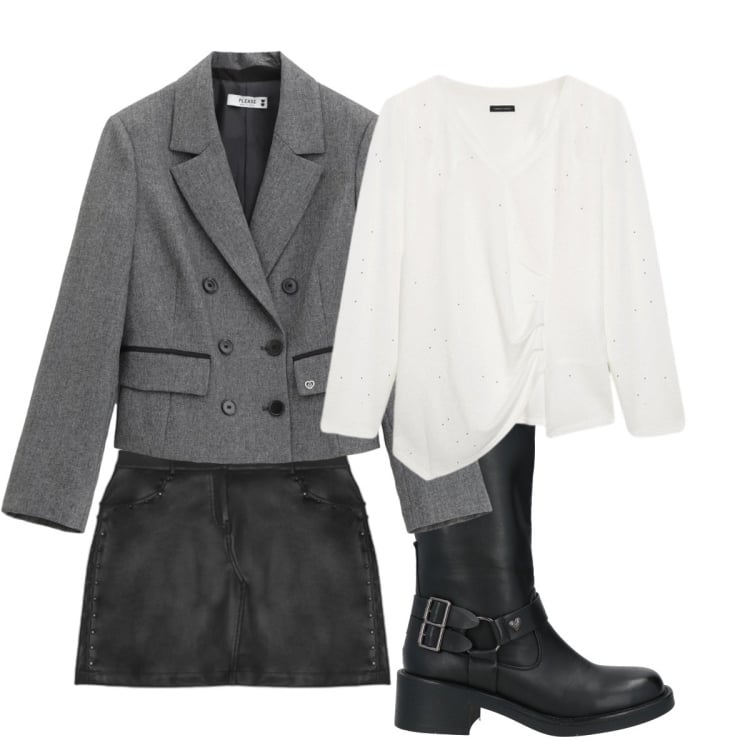 Outfit donna - Minimalismo in inverno. Stile Minimal per Tutti i giorni. Abbinamento con stivali, blazer, t-shirt, minigonne.