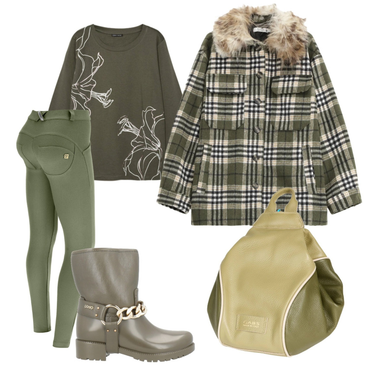 Outfit donna - Total look #2320322. Stile Casual per Tutti i giorni. Abbinamento con zaini, stivaletti, cappotti, pantaloni skinny, felpe.