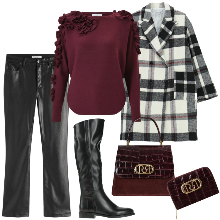 Outfit donna - Total look #2320346. Stile Sporty chic per Tutti i giorni. Abbinamento con pantaloni, stivali, portafogli, borse a mano, maglieria, cappotti.