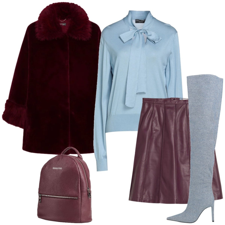 Outfit donna - Total look #2320363. Stile Chic per Tutti i giorni. Abbinamento con gonne, stivali sopra il ginocchio, pullovers, zaini, cappotti.