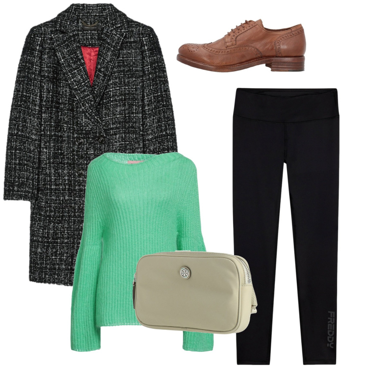 Outfit donna - Minimal Cozy Mood. Stile Minimal per Tutti i giorni. Abbinamento con pullovers, marsupi, scarpe stringate, leggings, cappotti.