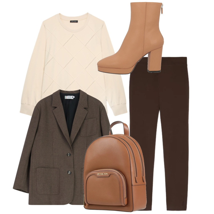 Outfit donna - Minimal Cozy Mood. Stile Bon Ton per Tutti i giorni. Abbinamento con stivaletti, zaini, blazer, leggings, felpe.