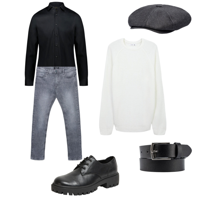 Outfit uomo - Soft grey. Stile Casual per Tutti i giorni. Abbinamento con jeans skinny, scarpe stringate, maglieria, camicie, cinture, t-shirt.