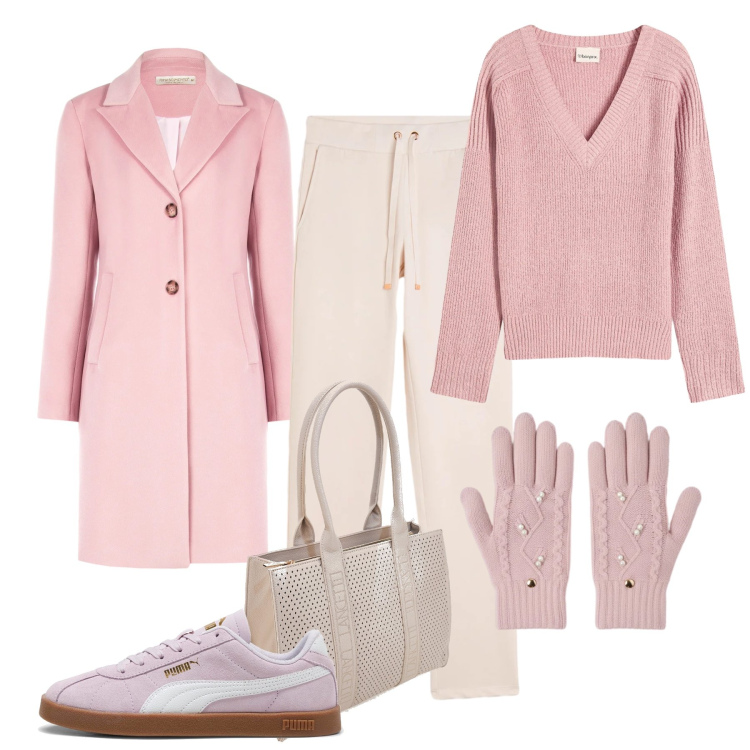 Outfit donna - Rosa sporty chic - @susystyle. Stile Sporty chic per Tutti i giorni. Abbinamento con maglieria, pantaloni, cappotti, guanti, sneakers, borse a spalla.