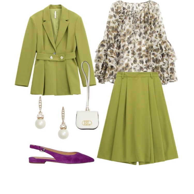 Outfit donna - Total look #2320425. Abbinamento con pantaloni, blazer, camicie, orecchini, pochette, ballerine.