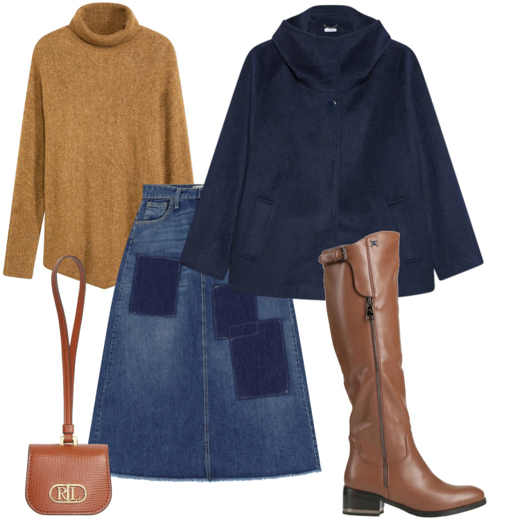 Outfit donna - Stivali al ginocchio. Stile Casual chic per Tutti i giorni. Abbinamento con maglieria, stivali, gonne lunghe, pochette, caban.