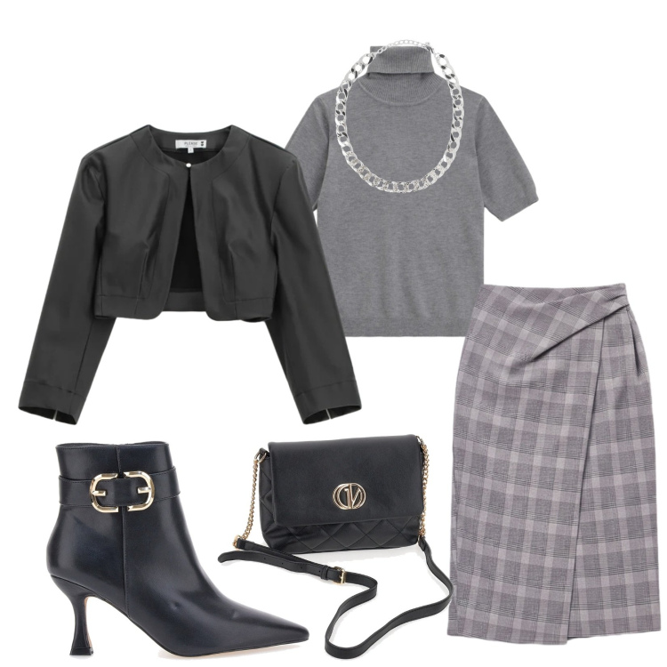 Outfit donna - Total look #2320467. Stile Chic per Ufficio. Abbinamento con collane, blazer, maglieria, gonne longuette, stivaletti, borse a mano.