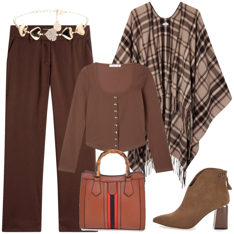 Outfit donna - Total look #2320469. Stile Chic per Tutti i giorni. Abbinamento con pantaloni, cappotti, t-shirt, braccialetti, stivaletti, borse a tracolla.