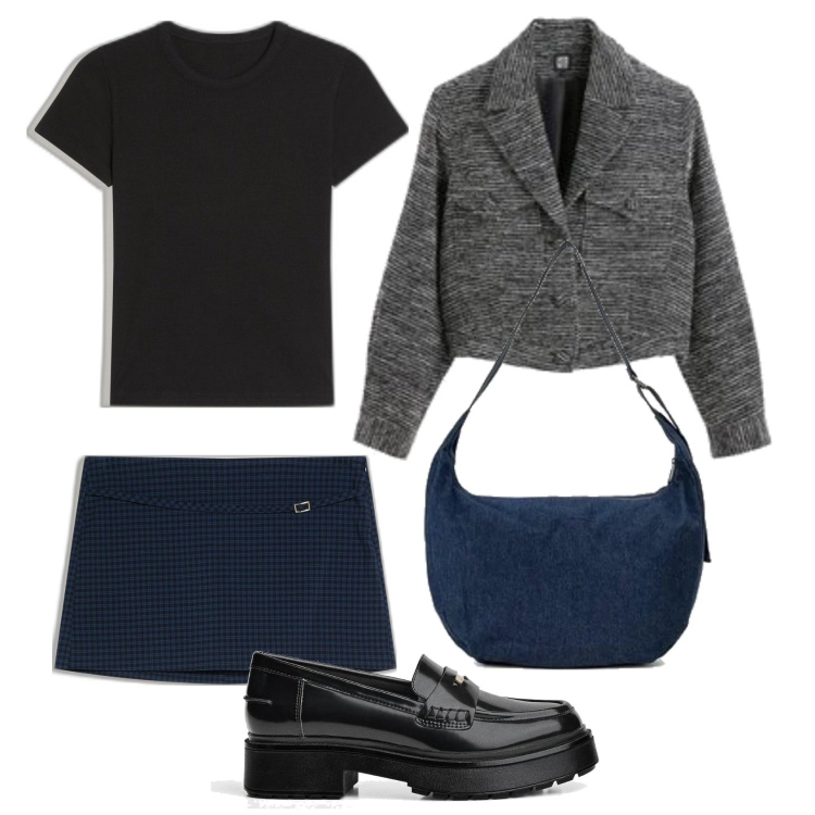 Outfit mujer - Preppy look. Estilo Preppy para Todos los días. Combinación con mocasines, faldas, blazers, camiseta, bandoleras.