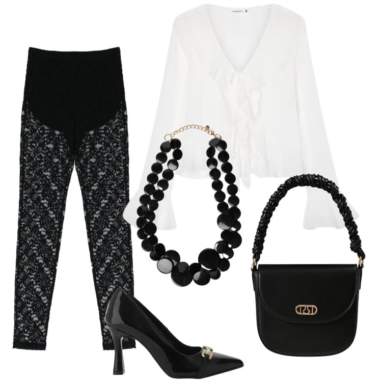 Outfit donna - Particolare. Stile Boho per Serata fuori. Abbinamento con bluse, pantaloni, décolleté, borse a mano, collane.