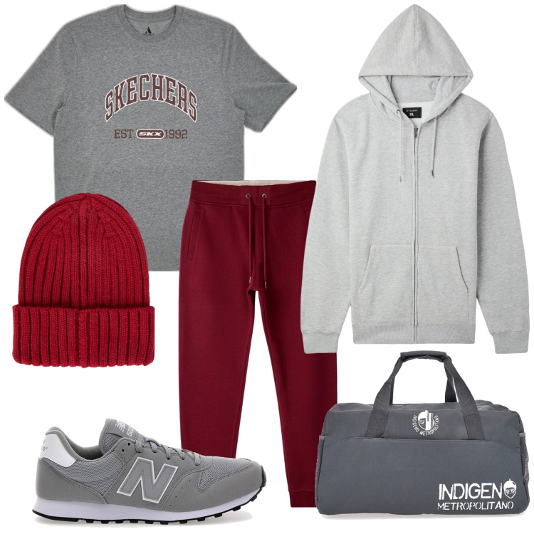 Outfit uomo - Total look #2320483. Stile Casual per Sport. Abbinamento con felpe con cappuccio, pantaloni, borse sportive, berretti, t-shirt, sneakers.