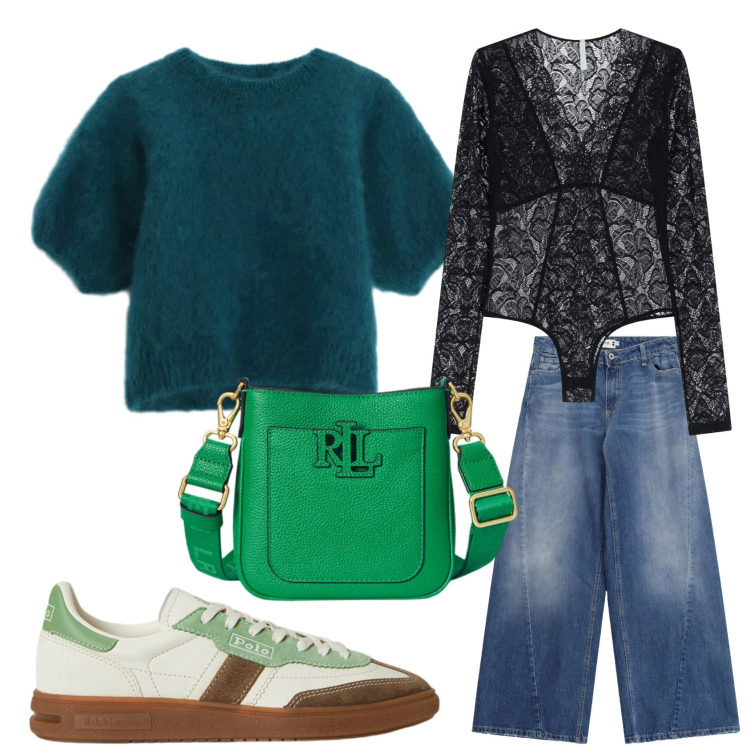 Outfit donna - Total look #2320486. Stile Casual chic per Tutti i giorni. Abbinamento con t-shirt, body, jeans, sneakers, borse a tracolla.