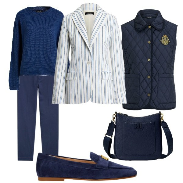Outfit donna - gilet imbottito. Stile Casual chic per Tutti i giorni. Abbinamento con pullovers, pantaloni chino, mocassini, borse a tracolla, piumini, blazer.