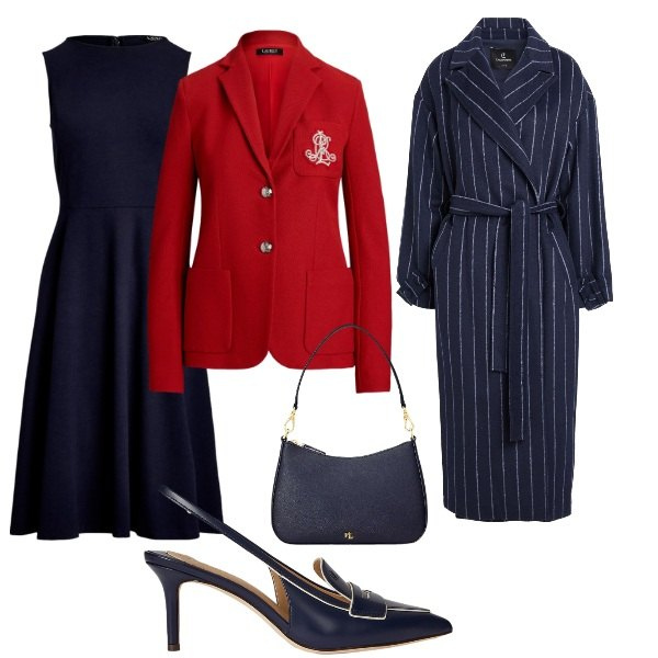 Outfit donna - il compleanno di Anna. Stile Bon Ton per Serata fuori. Abbinamento con cappotti, vestiti senza maniche, borse a spalla, décolleté, blazer.