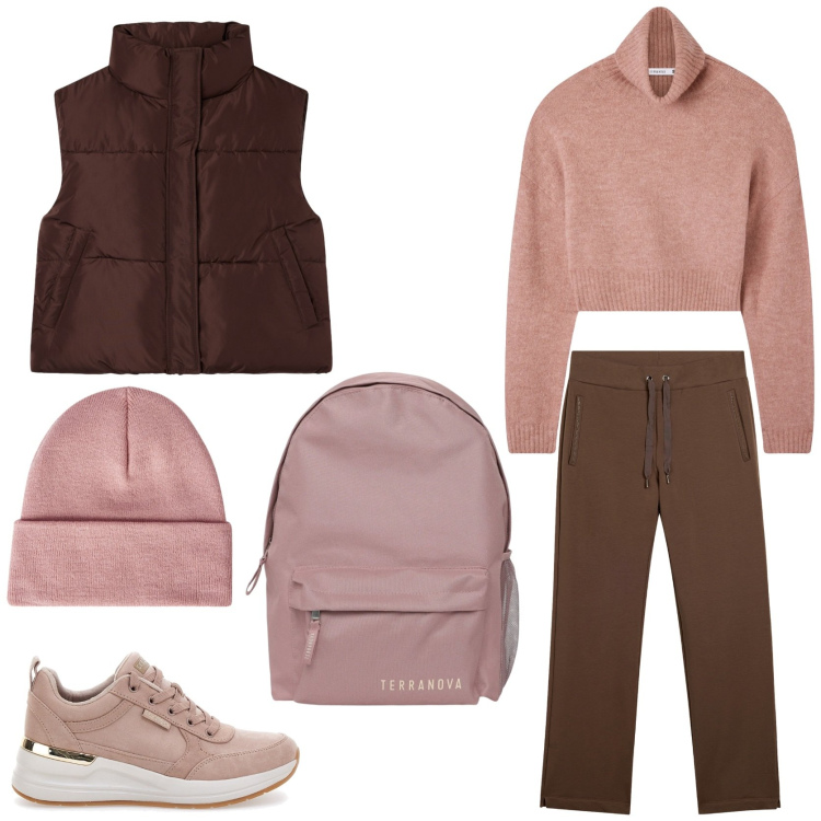 Outfit donna - Pink mania. Stile Casual chic per Tutti i giorni. Abbinamento con maglieria, zaini, piumini, berretti, pantaloni, sneakers.