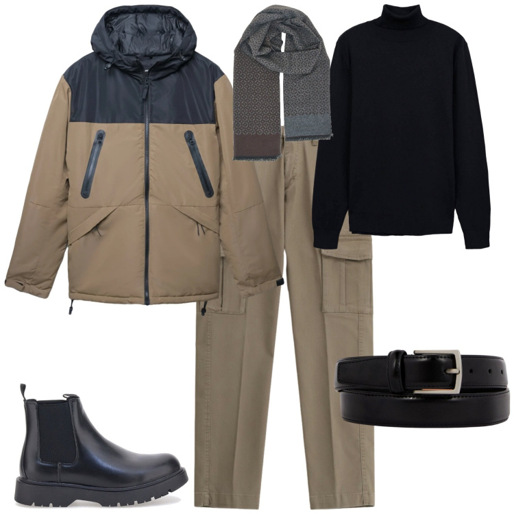 Outfit uomo - Casual ogni giorno. Stile Casual per Tutti i giorni. Abbinamento con bomber, maglieria, pantaloni cargo, stivali e stivaletti, sciarpe, cinture.