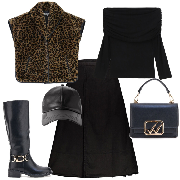 Outfit donna - Trendy ogni giorno. Stile Trendy per Tutti i giorni. Abbinamento con cappelli con visiera, cappotti, maglieria, gonne lunghe, borse a tracolla, stivali.