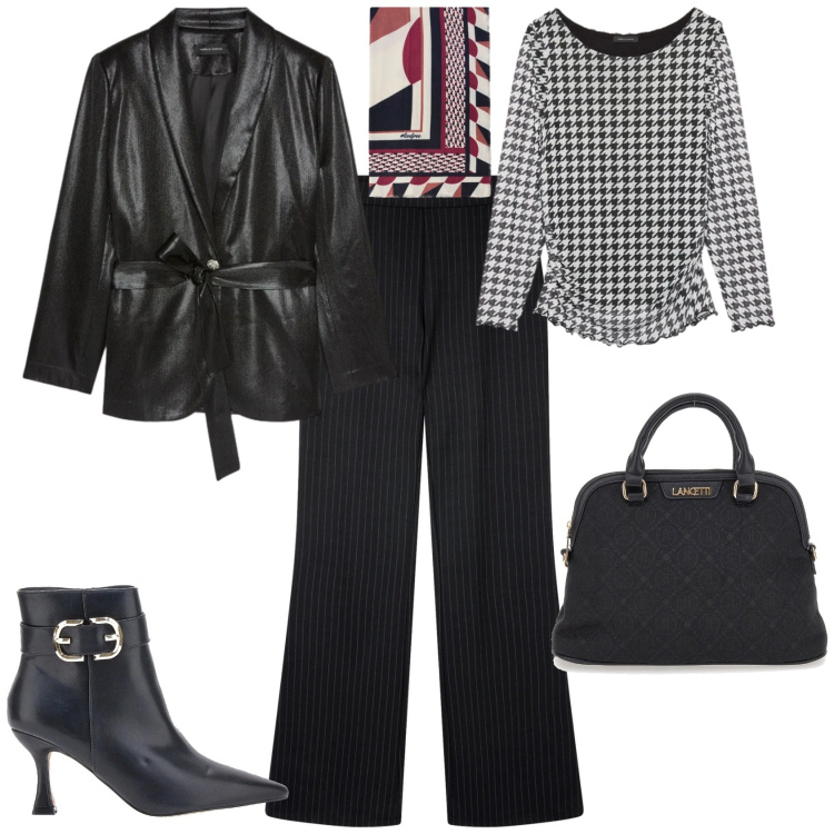 Outfit donna - Trendy ogni giorno ufficio tempo libero. Stile Trendy per Ufficio. Abbinamento con pantaloni, blazer, bluse, stivaletti, borse a spalla, foulard.