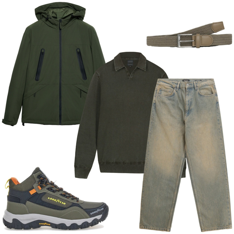 Outfit uomo - Total look #2320576. Stile Urban per Tutti i giorni. Abbinamento con cinture, giacche, jeans, stivali e stivaletti, maglieria.