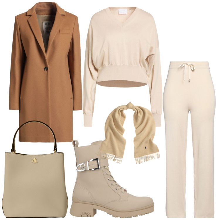 Outfit donna - Minimal Winter. Stile Minimal per Tutti i giorni. Abbinamento con pantaloni, cappotti, stivaletti, pullovers, sciarpe, borse a secchiello.